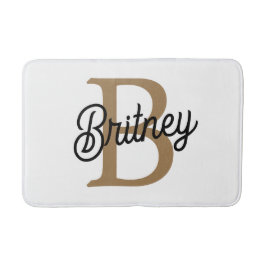 Modernes elegantes Monogramm Name Black Gold Scrip Badematte