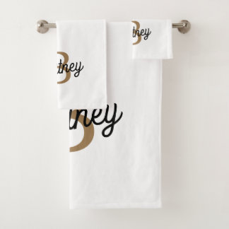 Modernes elegantes Monogramm Name Black Gold Scrip Badhandtuch Set