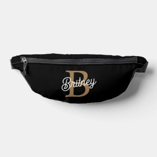 Modernes elegantes Monogramm Name Black Gold Scrip Bauchtasche