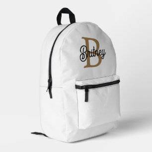Modernes elegantes Monogramm Name Black Gold Scrip Bedruckter Rucksack