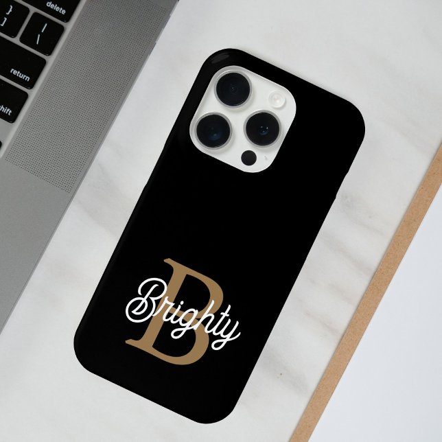 Modernes elegantes Monogramm Name Black Gold Scrip Case-Mate iPhone Hülle (Von Creator hochgeladen)