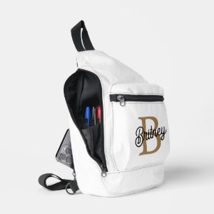 Modernes elegantes Monogramm Name Black Gold Scrip Crossbody Bag