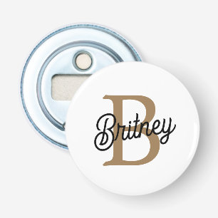 Modernes elegantes Monogramm Name Black Gold Scrip Flaschenöffner