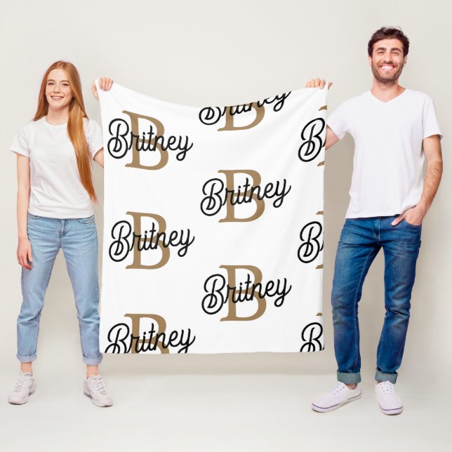 Modernes elegantes Monogramm Name Black Gold Scrip Fleecedecke (Beispiel)