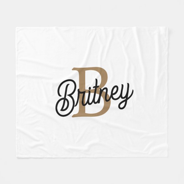 Modernes elegantes Monogramm Name Black Gold Scrip Fleecedecke (Vorderseite (Horizontal))
