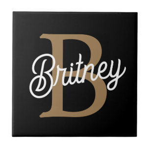 Modernes elegantes Monogramm Name Black Gold Scrip Fliese