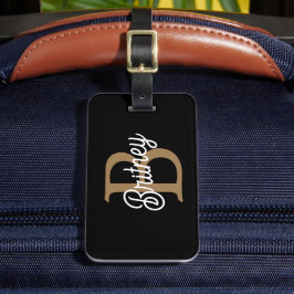 Modernes elegantes Monogramm Name Black Gold Scrip Gepäckanhänger