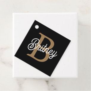 Modernes elegantes Monogramm Name Black Gold Scrip Geschenkanhänger