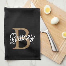 Modernes elegantes Monogramm Name Black Gold Scrip Geschirrtuch