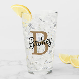 Modernes elegantes Monogramm Name Black Gold Scrip Glas