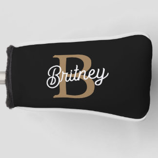 Modernes elegantes Monogramm Name Black Gold Scrip Golf Headcover
