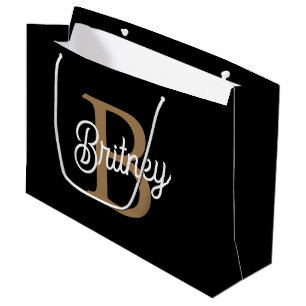 Modernes elegantes Monogramm Name Black Gold Scrip Große Geschenktüte