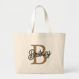 Modernes elegantes Monogramm Name Black Gold Scrip Jumbo Stoffbeutel