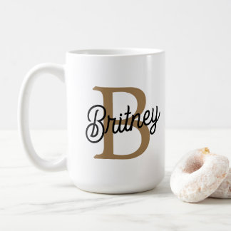 Modernes elegantes Monogramm Name Black Gold Scrip Kaffeetasse