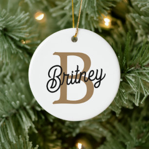 Modernes elegantes Monogramm Name Black Gold Scrip Keramik Ornament