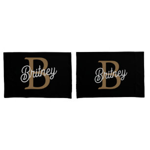 Modernes elegantes Monogramm Name Black Gold Scrip Kissenbezug