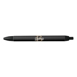 Modernes elegantes Monogramm Name Black Gold Scrip Kugelschreiber