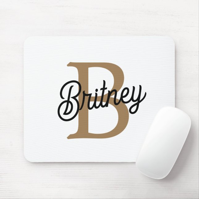 Modernes elegantes Monogramm Name Black Gold Scrip Mousepad (Mit Mouse)