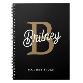 Modernes elegantes Monogramm Name Black Gold Scrip Notizblock