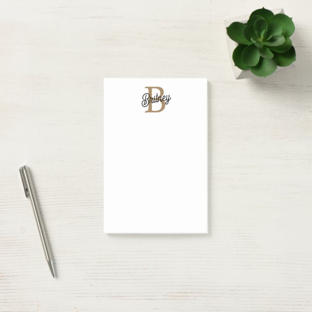 Modernes elegantes Monogramm Name Black Gold Scrip Post-it Klebezettel (Büro)