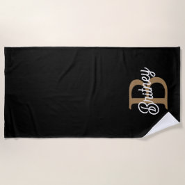 Modernes elegantes Monogramm Name Black Gold Scrip Strandtuch