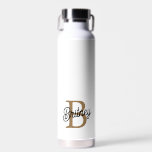 Modernes elegantes Monogramm Name Black Gold Scrip Trinkflasche<br><div class="desc">Die moderne elegante Monogram Name Black Gold Script Water Bottle zeichnet sich durch ein elegantes schwarzes Design aus, ergänzt durch luxuriöse Goldschrift. Die Personalisierung mit einem Monogramm und einem Namen fügt eine einzigartige Touch hinzu, die sowohl stilvoll als auch funktional ist. Aus hochwertigen Materialien gefertigt, behalte es Getränke bei der...</div>