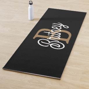 Modernes elegantes Monogramm Name Black Gold Scrip Yogamatte
