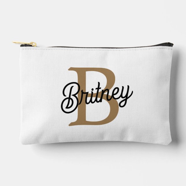 Modernes elegantes Monogramm Name Black Gold Scrip Zubehörtasche (Vorderseite)