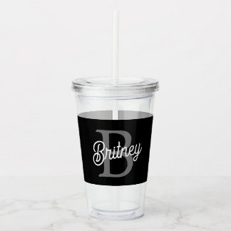 Modernes, elegantes Monogramm Name Schwarz Graue S Acryltrinkbecher