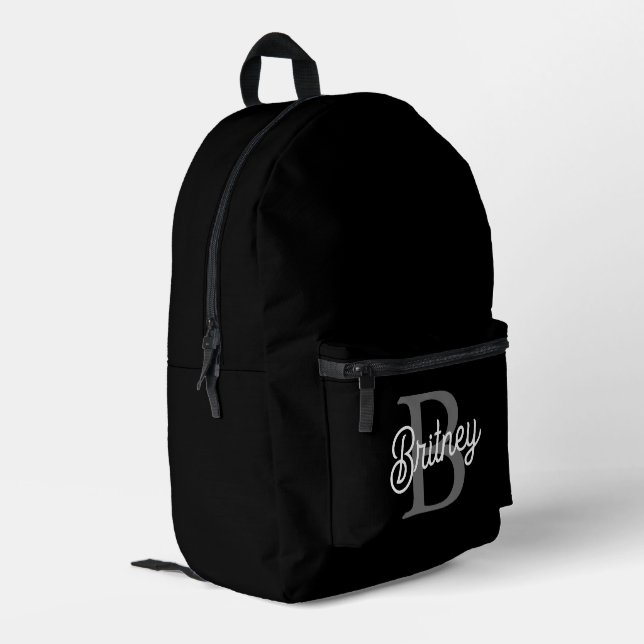 Modernes, elegantes Monogramm Name Schwarz Graue S Bedruckter Rucksack (Rückseitige Ecke links)