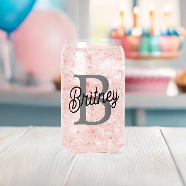 Modernes, elegantes Monogramm Name Schwarz Graue S Dosenglas (Insitu (Baby Party))