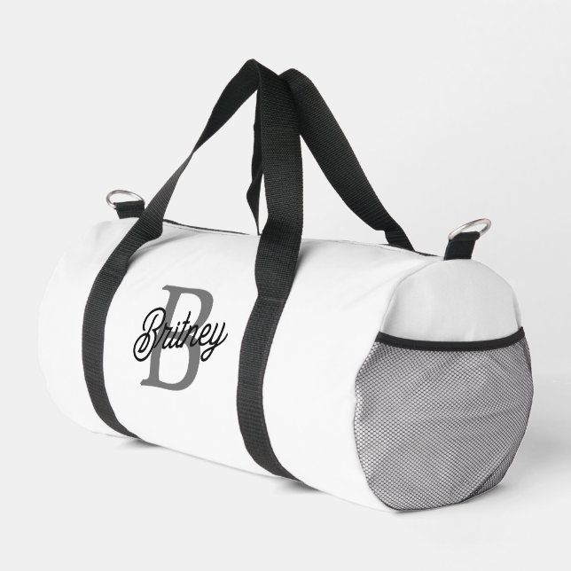 Modernes, elegantes Monogramm Name Schwarz Graue S Duffle Bag (Rechte Ecke)