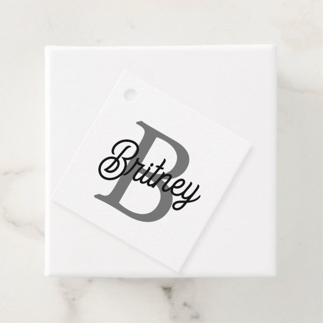 Modernes, elegantes Monogramm Name Schwarz Graue S Geschenkanhänger (Beispiel)