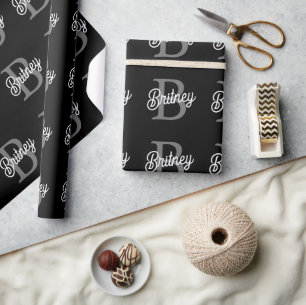 Modernes, elegantes Monogramm Name Schwarz Graue S Geschenkpapier