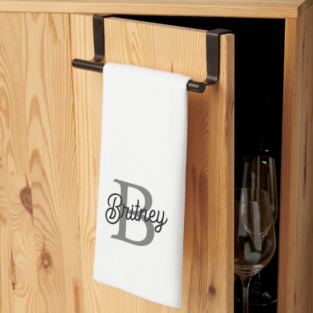 Modernes, elegantes Monogramm Name Schwarz Graue S Geschirrtuch (Drittel gefaltet)