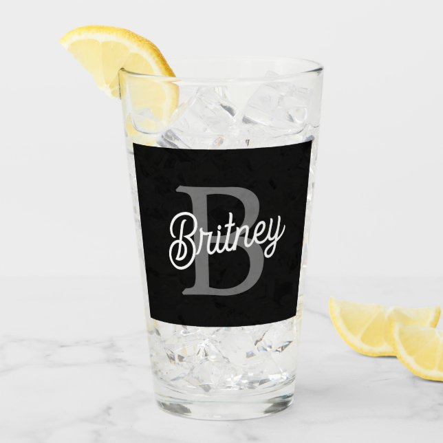 Modernes, elegantes Monogramm Name Schwarz Graue S Glas (Vorderseite Ice)