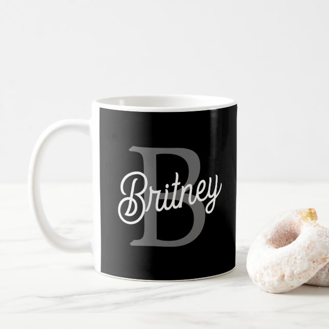 Modernes, elegantes Monogramm Name Schwarz Graue S Kaffeetasse (Mit Donut)