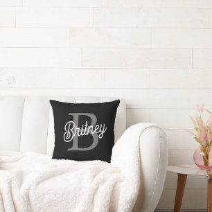 Modernes, elegantes Monogramm Name Schwarz Graue S Kissen