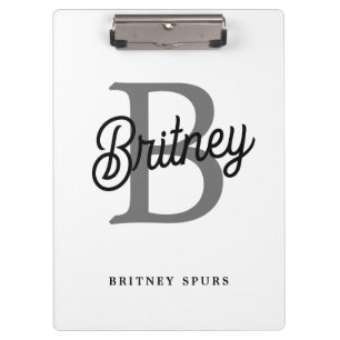 Modernes, elegantes Monogramm Name Schwarz Graue S Klemmbrett