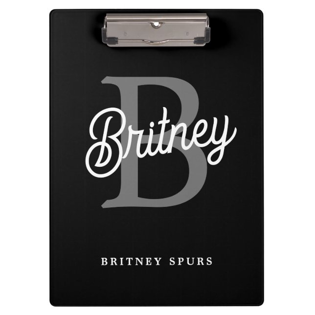 Modernes, elegantes Monogramm Name Schwarz Graue S Klemmbrett (Vorderseite)
