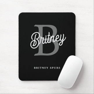 Modernes, elegantes Monogramm Name Schwarz Graue S Mousepad