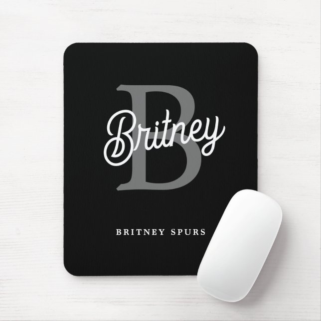 Modernes, elegantes Monogramm Name Schwarz Graue S Mousepad (Mit Mouse)