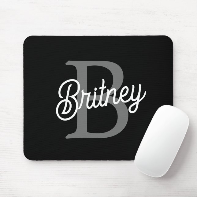 Modernes, elegantes Monogramm Name Schwarz Graue S Mousepad (Mit Mouse)
