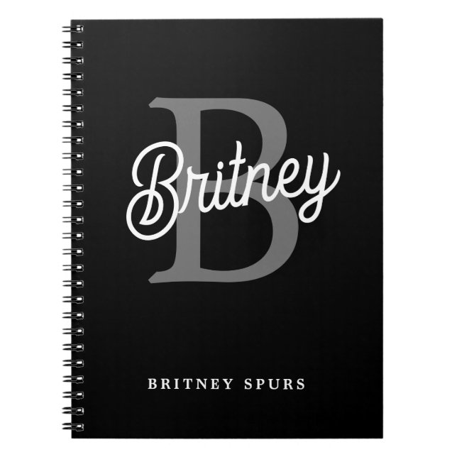 Modernes, elegantes Monogramm Name Schwarz Graue S Notizblock (Vorderseite)