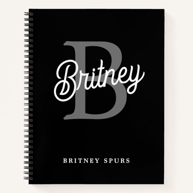 Modernes, elegantes Monogramm Name Schwarz Graue S Notizbuch (Vorderseite)