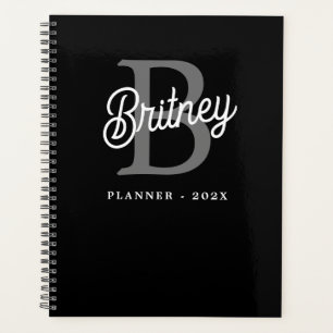 Modernes, elegantes Monogramm Name Schwarz Graue S Planer