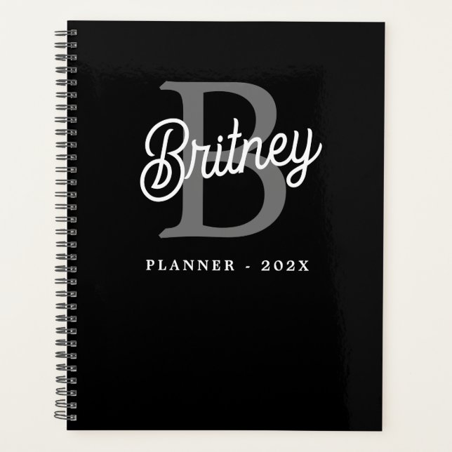 Modernes, elegantes Monogramm Name Schwarz Graue S Planer (Vorderseite)