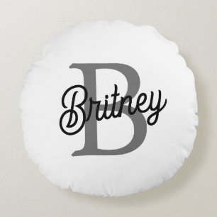 Modernes, elegantes Monogramm Name Schwarz Graue S Rundes Kissen