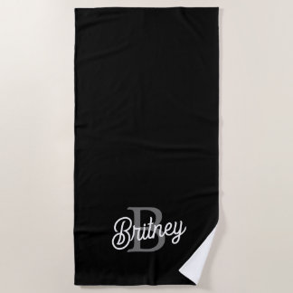 Modernes, elegantes Monogramm Name Schwarz Graue S Strandtuch