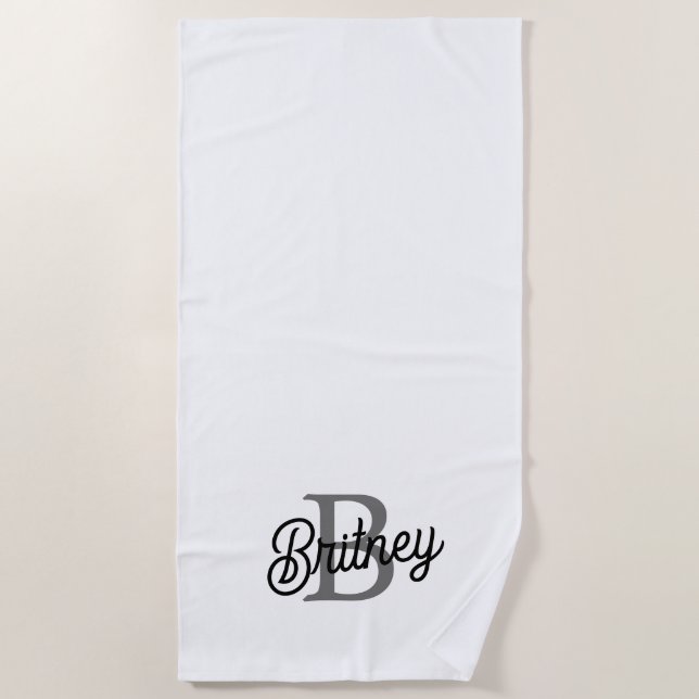 Modernes, elegantes Monogramm Name Schwarz Graue S Strandtuch (Vorderseite)
